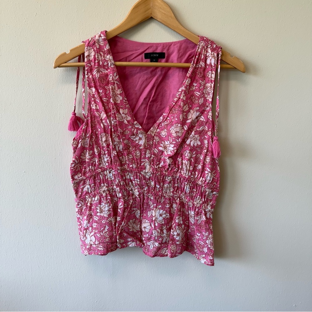 J. Crew Pink Floral Tasseled Sleeveless Tank Top